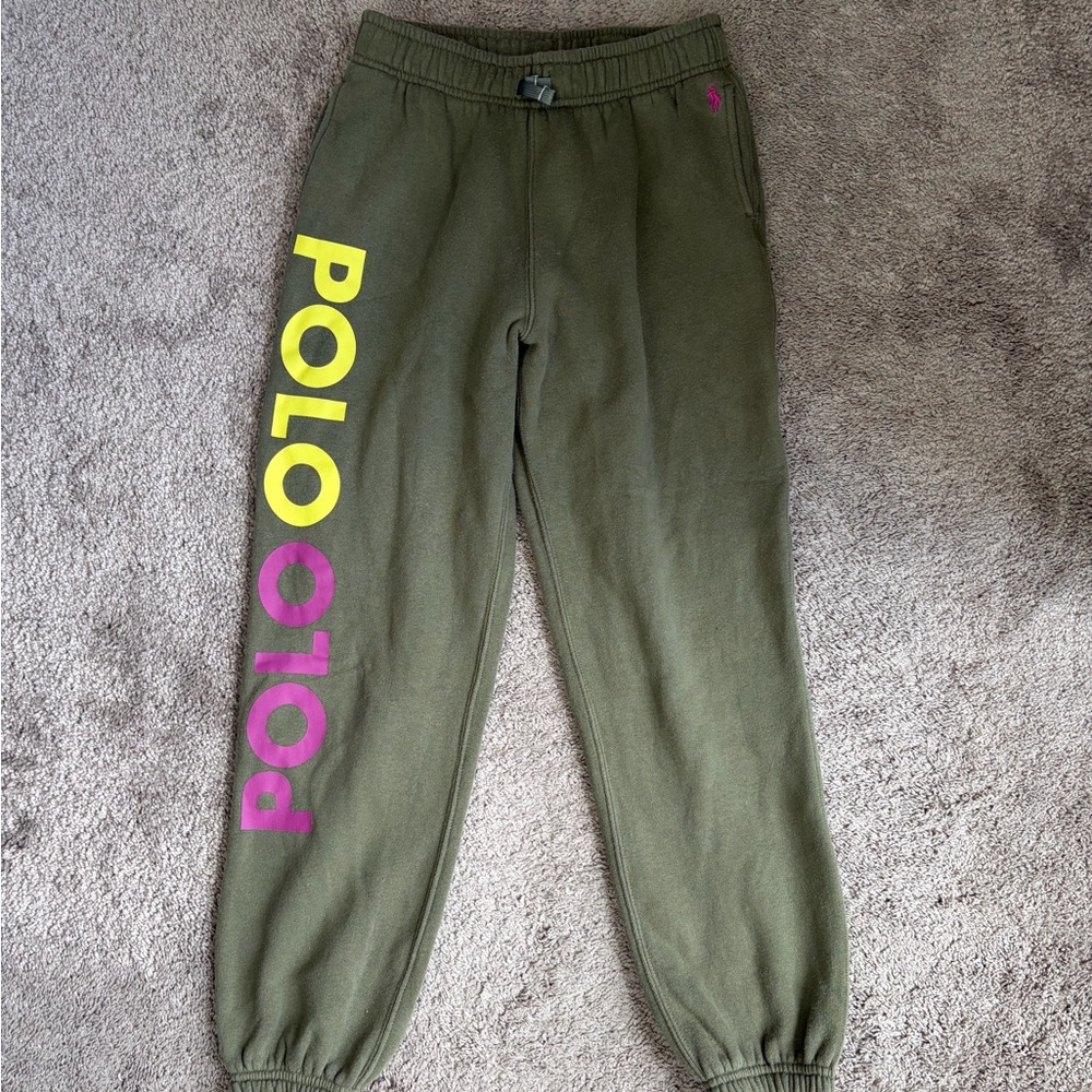 Polo by Ralph Lauren Olive Green Sweatpants with Neon Logo
